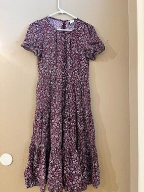 J. Crew Burgundy Floral Tiered Maxi Dress